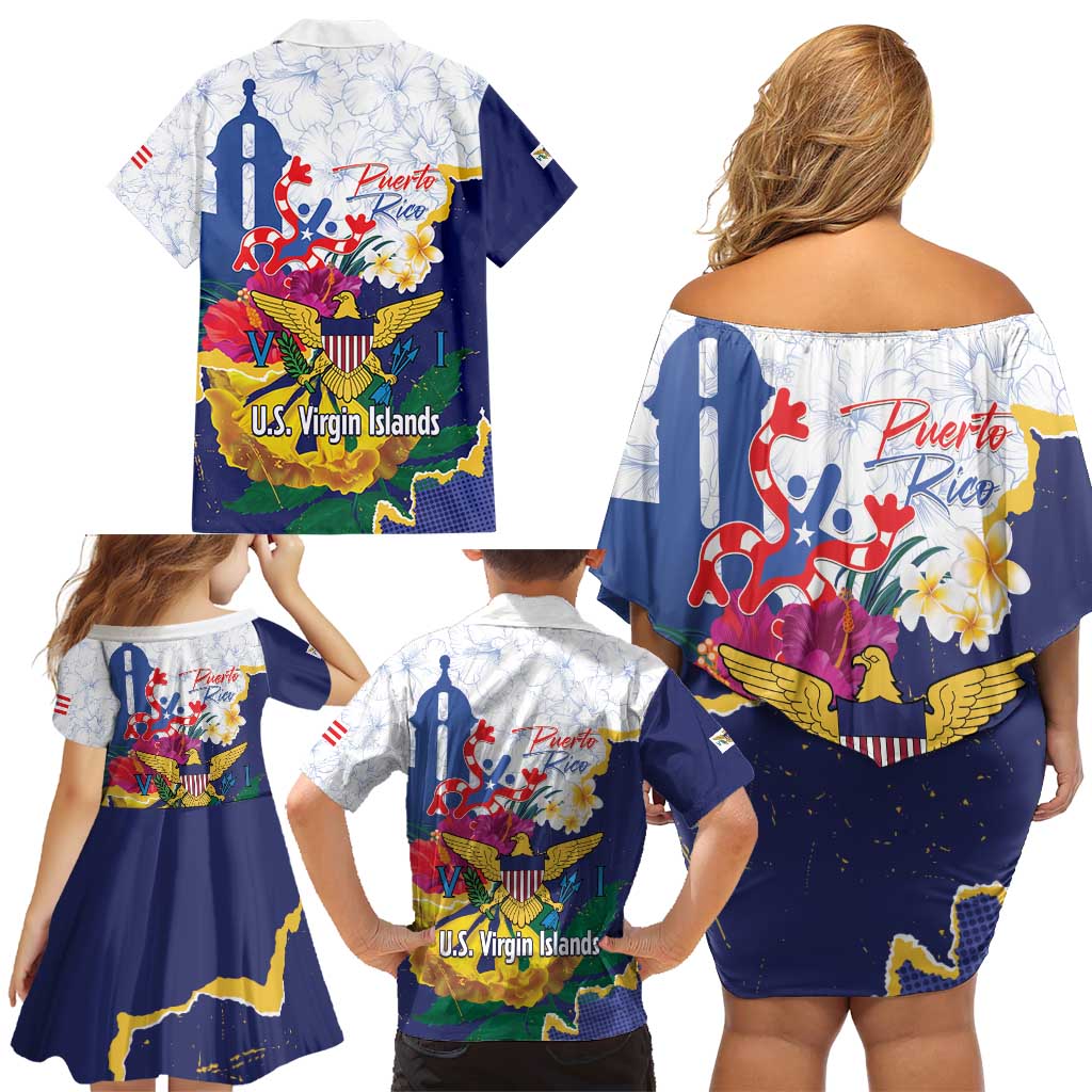 US Virgin Islands - Puerto Rico Day Family Matching Off Shoulder Short Dress and Hawaiian Shirt Boricua Coqui Yellow-colored Eagle - Wonder Print Shop