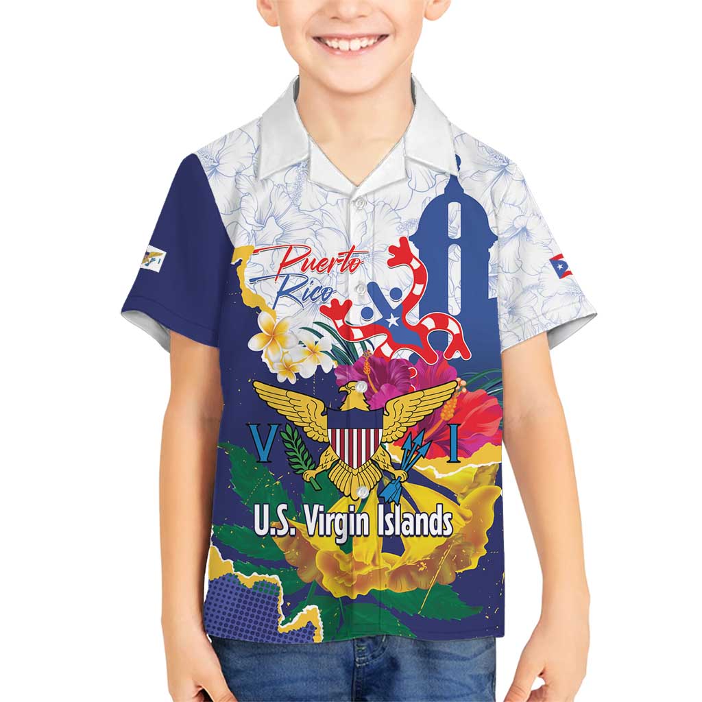 US Virgin Islands - Puerto Rico Day Family Matching Off Shoulder Short Dress and Hawaiian Shirt Boricua Coqui Yellow-colored Eagle - Wonder Print Shop