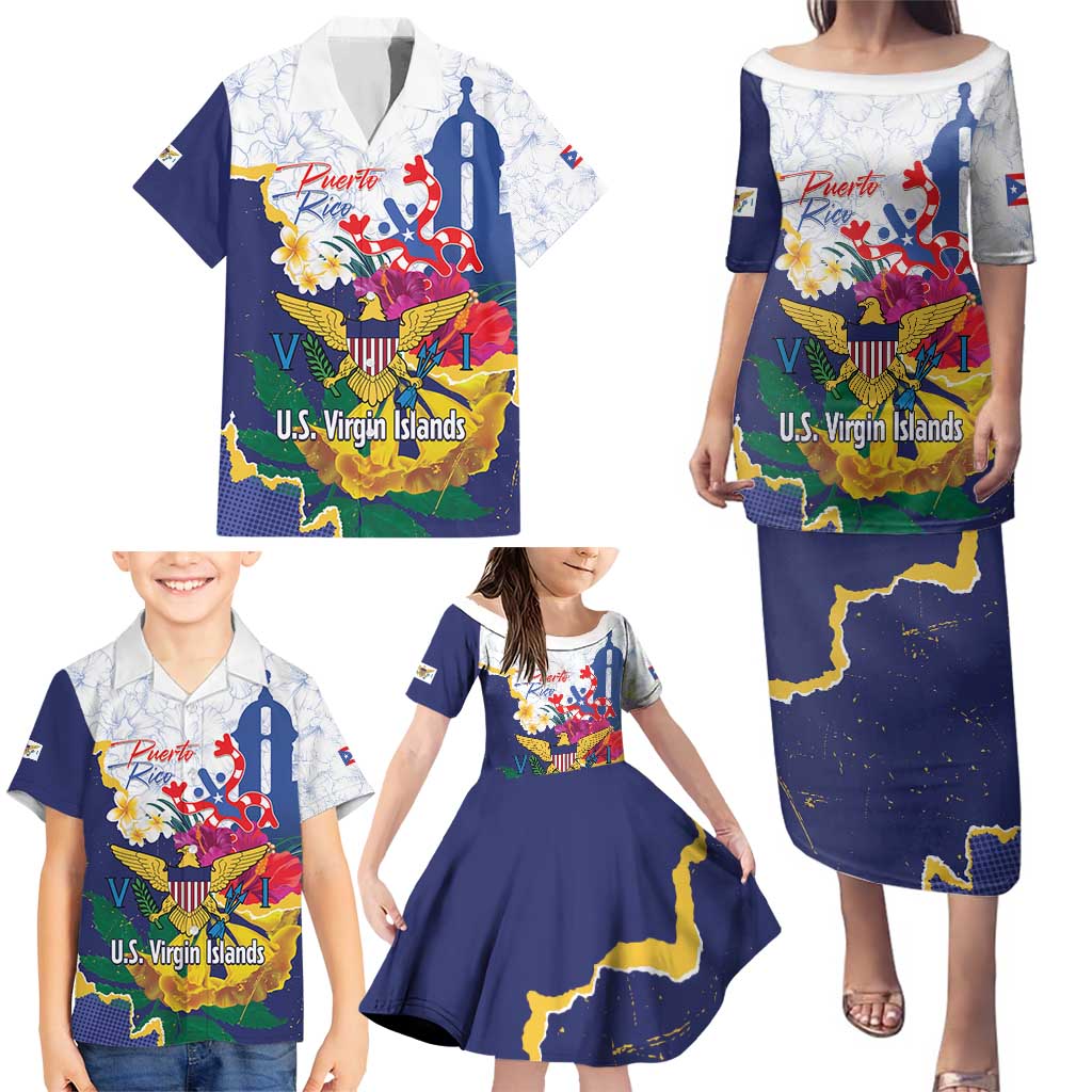 US Virgin Islands - Puerto Rico Day Family Matching Puletasi and Hawaiian Shirt Boricua Coqui Yellow-colored Eagle - Wonder Print Shop