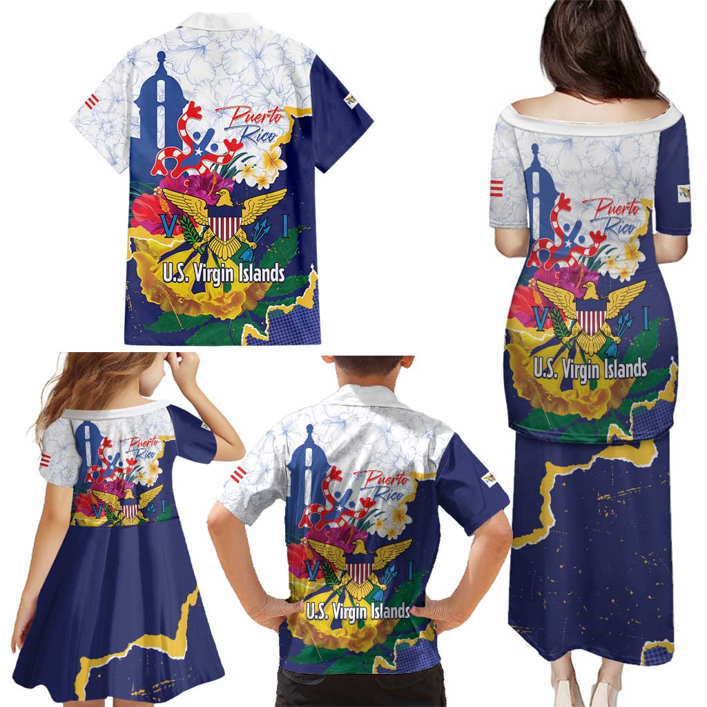 US Virgin Islands - Puerto Rico Day Family Matching Puletasi and Hawaiian Shirt Boricua Coqui Yellow-colored Eagle - Wonder Print Shop