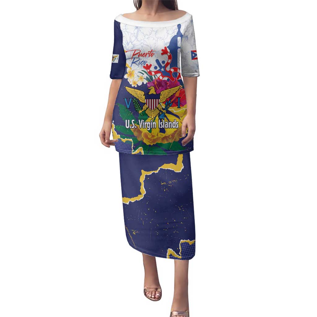 US Virgin Islands - Puerto Rico Day Family Matching Puletasi and Hawaiian Shirt Boricua Coqui Yellow-colored Eagle - Wonder Print Shop