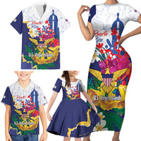 US Virgin Islands - Puerto Rico Day Family Matching Short Sleeve Bodycon Dress and Hawaiian Shirt Boricua Coqui Yellow-colored Eagle - Wonder Print Shop