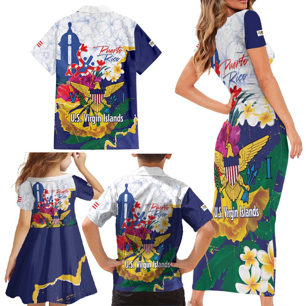 US Virgin Islands - Puerto Rico Day Family Matching Short Sleeve Bodycon Dress and Hawaiian Shirt Boricua Coqui Yellow-colored Eagle - Wonder Print Shop