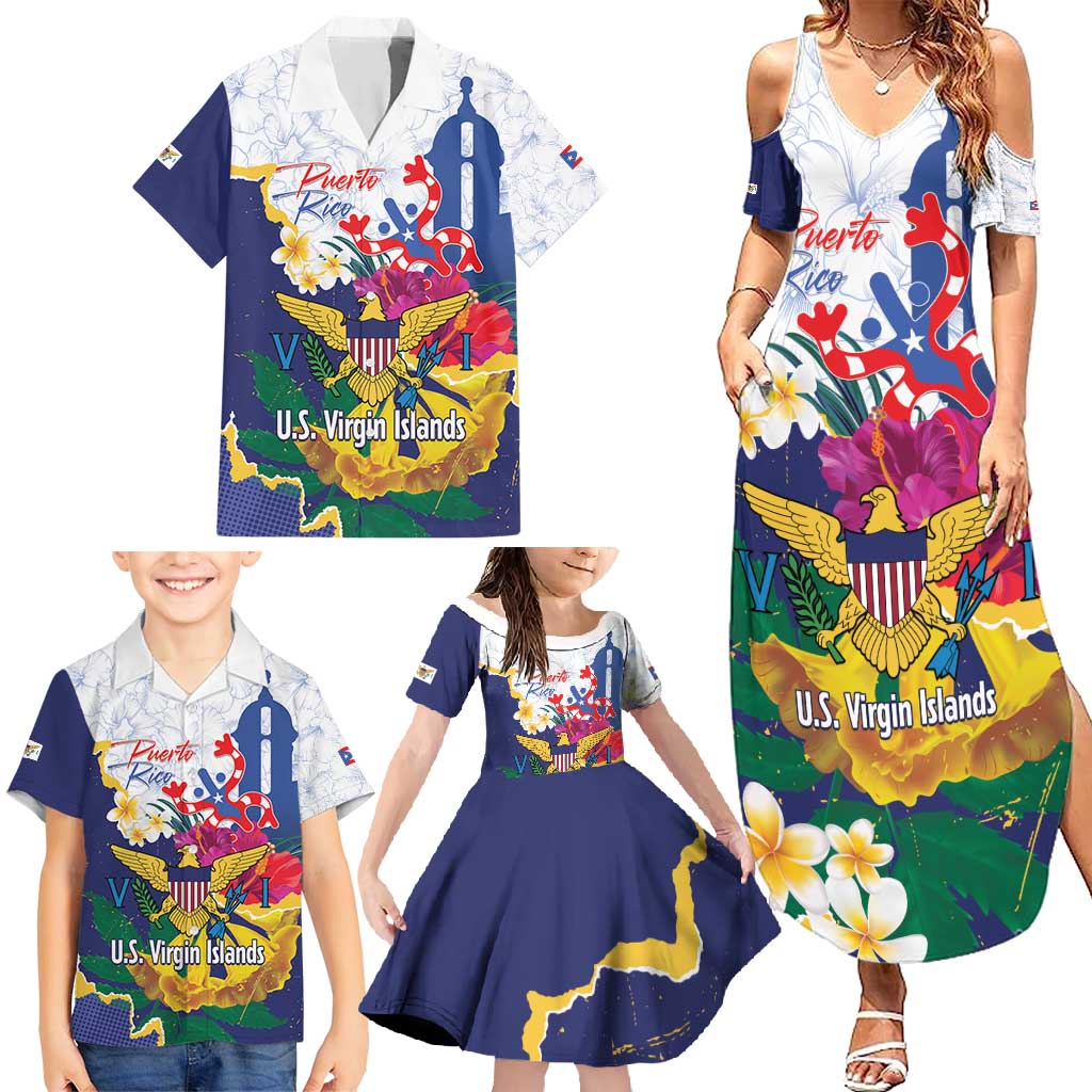 US Virgin Islands - Puerto Rico Day Family Matching Summer Maxi Dress and Hawaiian Shirt Boricua Coqui Yellow-colored Eagle - Wonder Print Shop