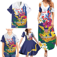 US Virgin Islands - Puerto Rico Day Family Matching Summer Maxi Dress and Hawaiian Shirt Boricua Coqui Yellow-colored Eagle - Wonder Print Shop