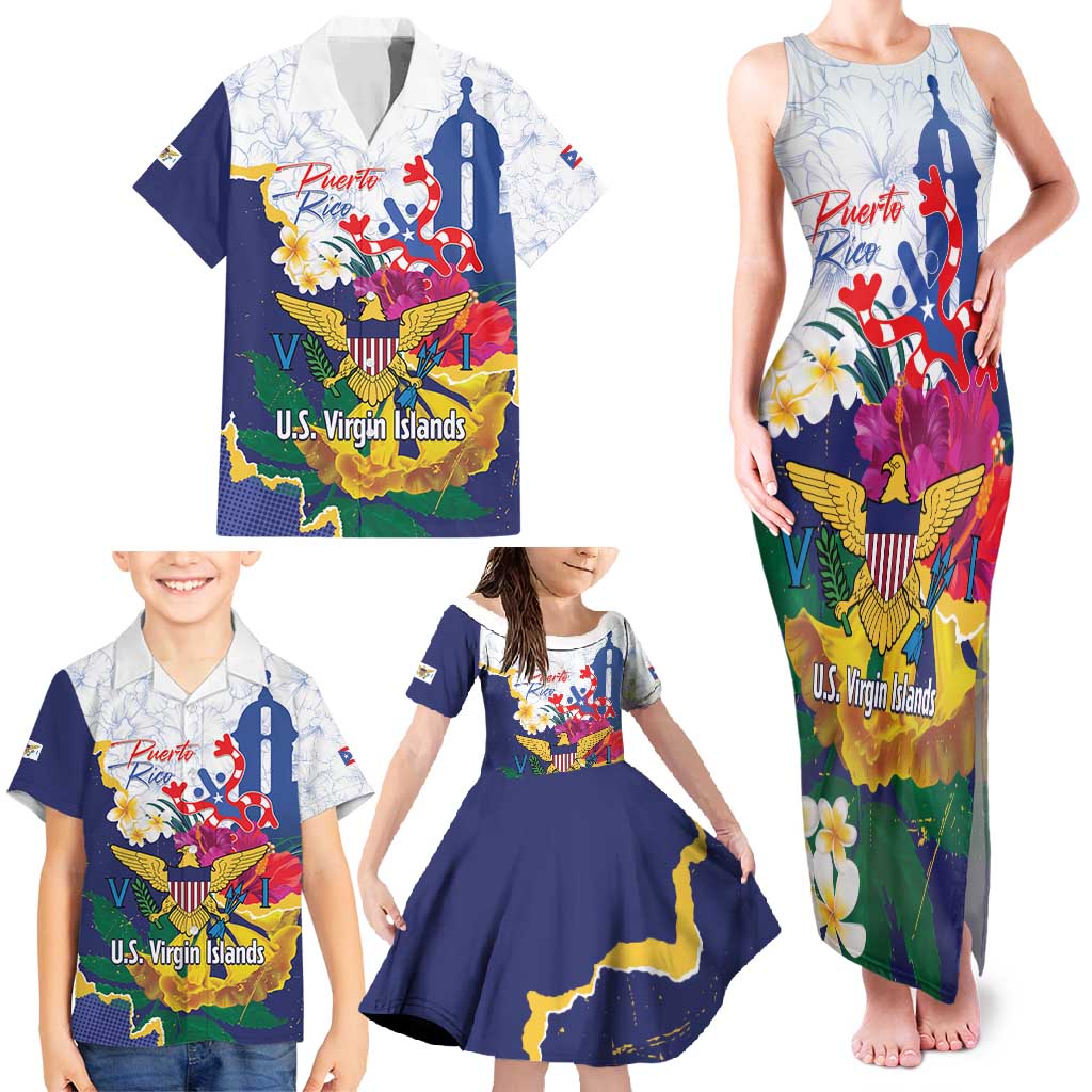 US Virgin Islands - Puerto Rico Day Family Matching Tank Maxi Dress and Hawaiian Shirt Boricua Coqui Yellow-colored Eagle - Wonder Print Shop