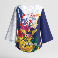 US Virgin Islands - Puerto Rico Day Kimono Sleeve Blouse Boricua Coqui Yellow-colored Eagle - Wonder Print Shop