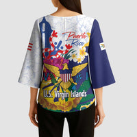 US Virgin Islands - Puerto Rico Day Kimono Sleeve Blouse Boricua Coqui Yellow-colored Eagle - Wonder Print Shop