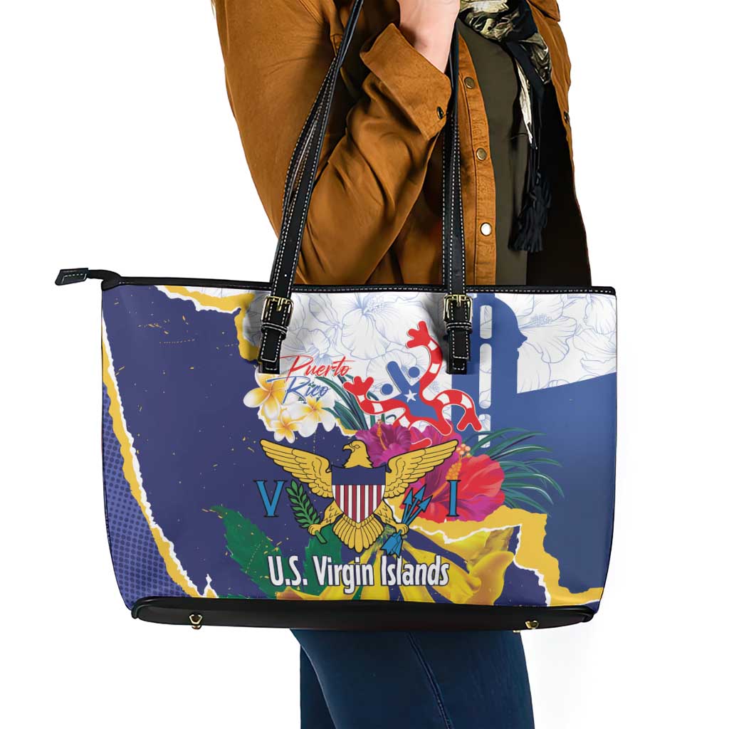 US Virgin Islands - Puerto Rico Day Leather Tote Bag Boricua Coqui Yellow-colored Eagle - Wonder Print Shop