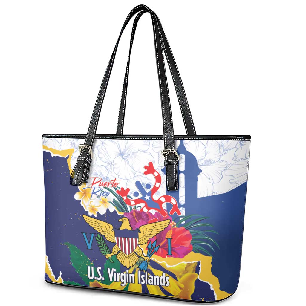 US Virgin Islands - Puerto Rico Day Leather Tote Bag Boricua Coqui Yellow-colored Eagle - Wonder Print Shop