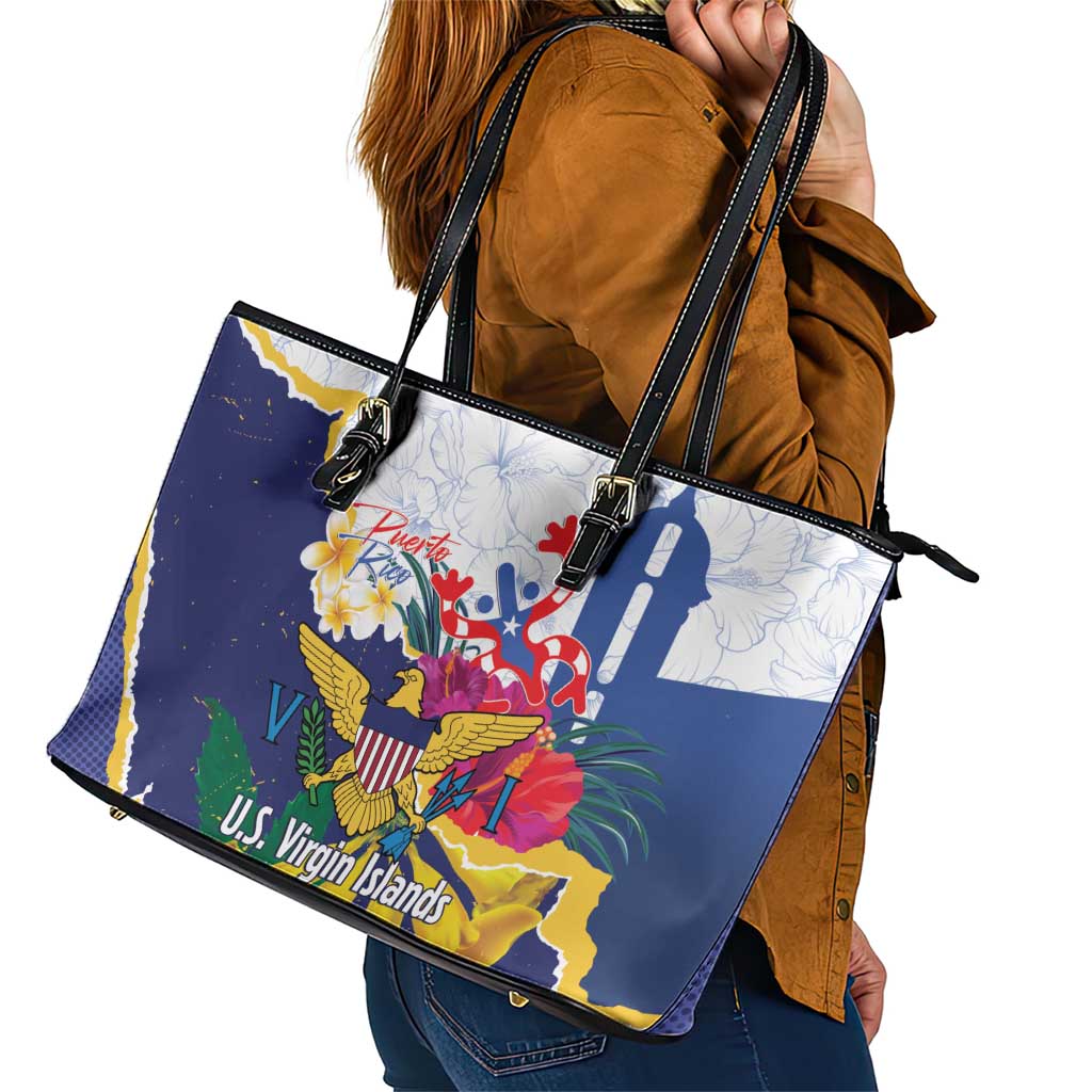 US Virgin Islands - Puerto Rico Day Leather Tote Bag Boricua Coqui Yellow-colored Eagle - Wonder Print Shop