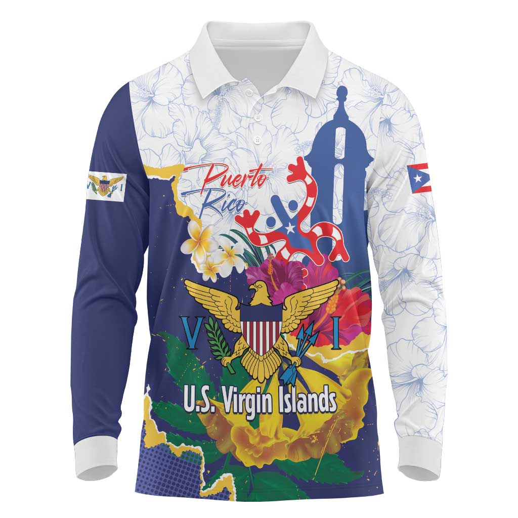 US Virgin Islands - Puerto Rico Day Long Sleeve Polo Shirt Boricua Coqui Yellow-colored Eagle - Wonder Print Shop