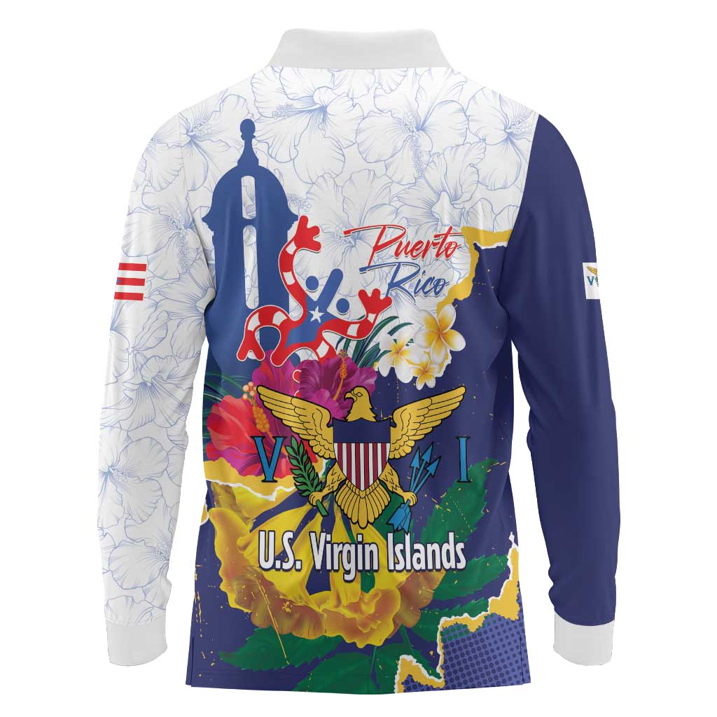 US Virgin Islands - Puerto Rico Day Long Sleeve Polo Shirt Boricua Coqui Yellow-colored Eagle - Wonder Print Shop