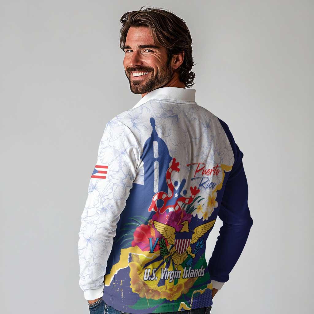 US Virgin Islands - Puerto Rico Day Long Sleeve Polo Shirt Boricua Coqui Yellow-colored Eagle - Wonder Print Shop