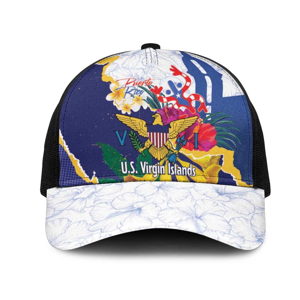 US Virgin Islands - Puerto Rico Day Mesh Trucker Cap Boricua Coqui Yellow-colored Eagle - Wonder Print Shop