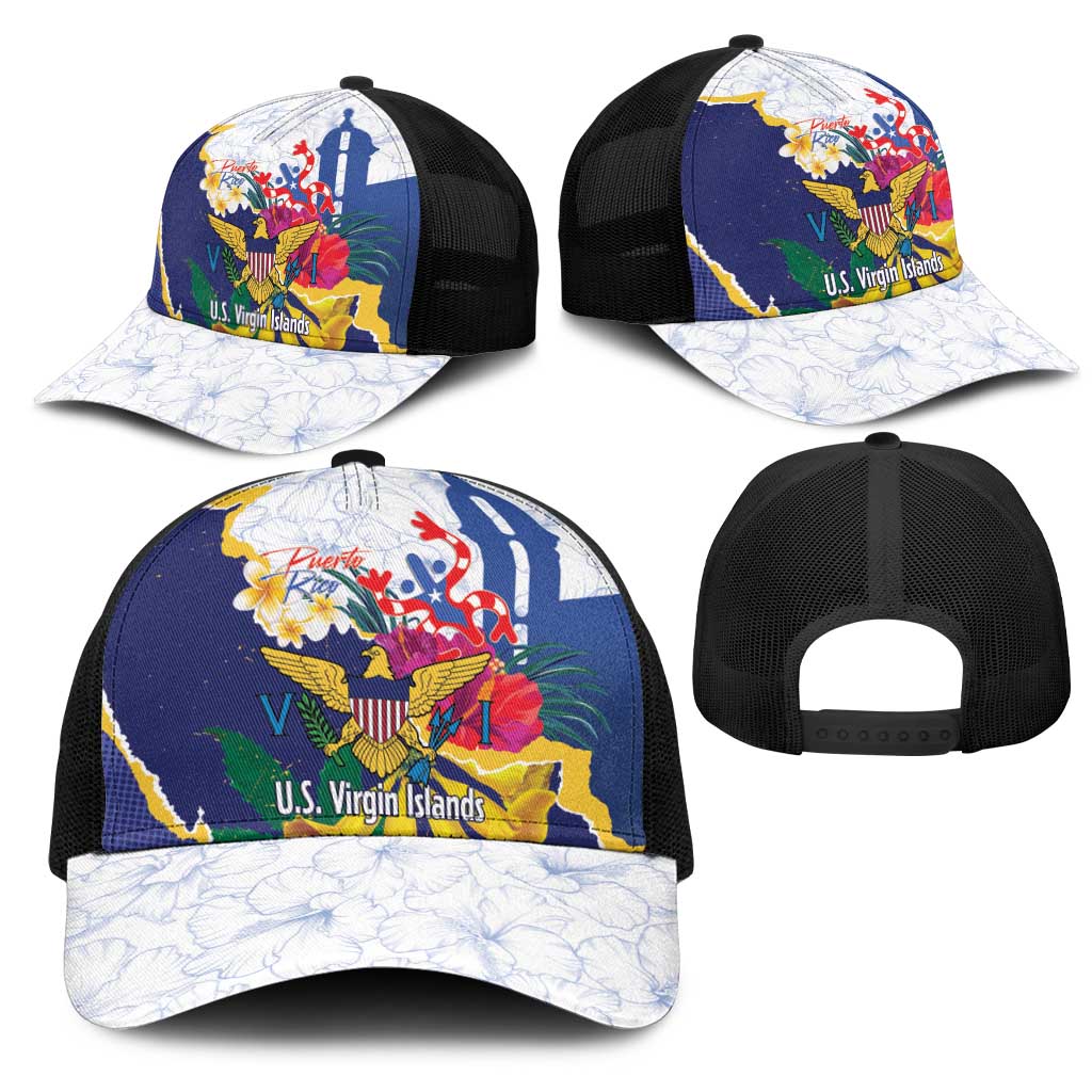 US Virgin Islands - Puerto Rico Day Mesh Trucker Cap Boricua Coqui Yellow-colored Eagle - Wonder Print Shop