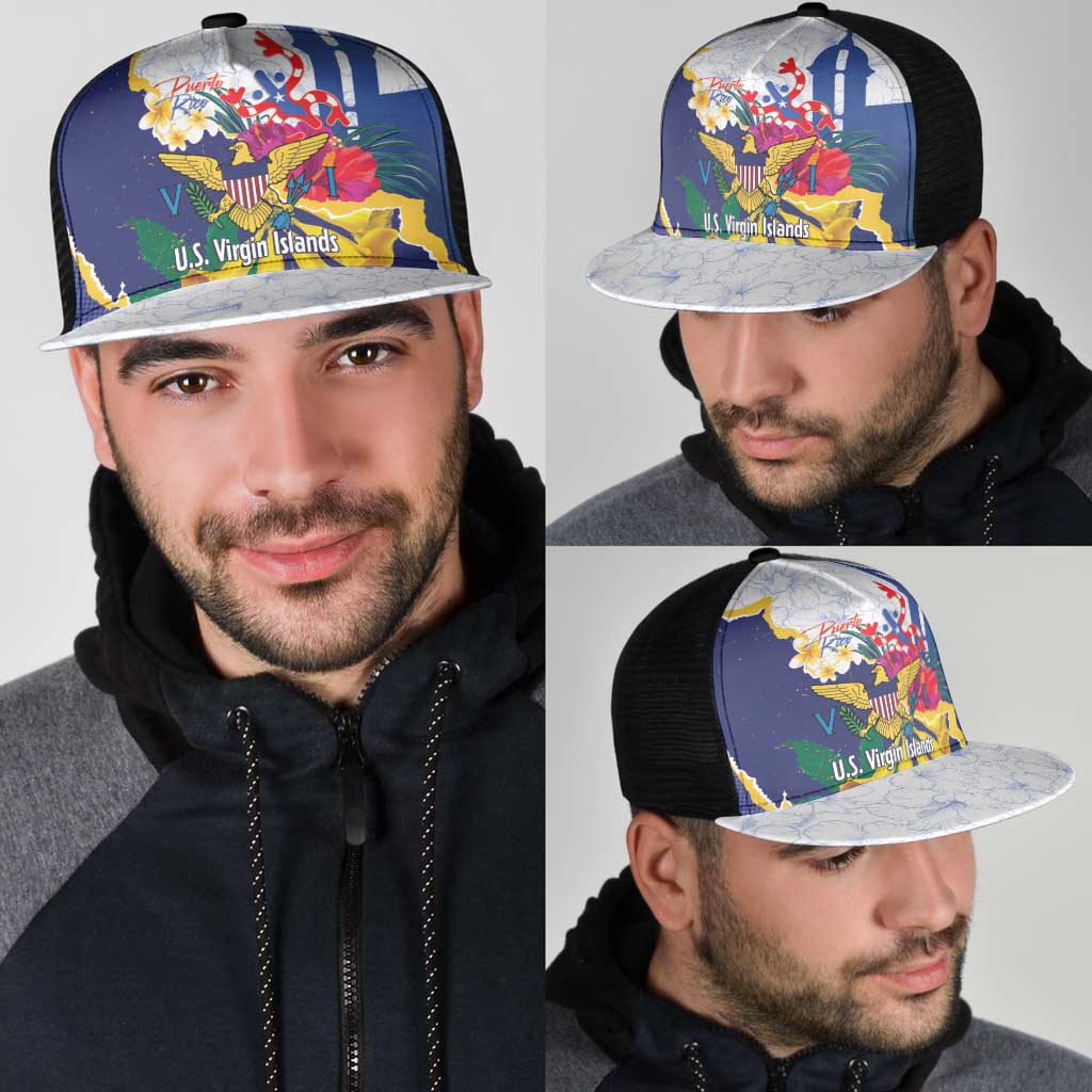 US Virgin Islands - Puerto Rico Day Mesh Trucker Cap Boricua Coqui Yellow-colored Eagle - Wonder Print Shop