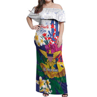 US Virgin Islands - Puerto Rico Day Off Shoulder Maxi Dress Boricua Coqui Yellow-colored Eagle - Wonder Print Shop