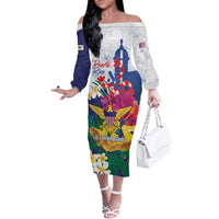 US Virgin Islands - Puerto Rico Day Off The Shoulder Long Sleeve Dress Boricua Coqui Yellow-colored Eagle - Wonder Print Shop