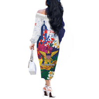 US Virgin Islands - Puerto Rico Day Off The Shoulder Long Sleeve Dress Boricua Coqui Yellow-colored Eagle - Wonder Print Shop