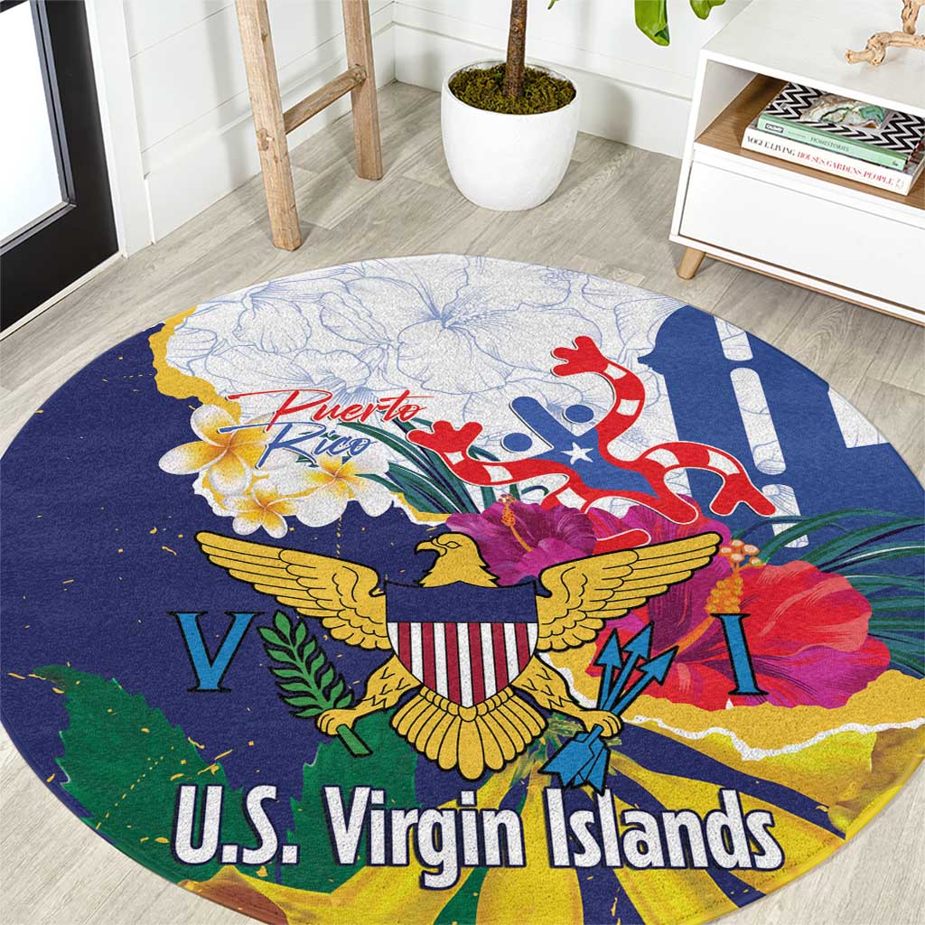 US Virgin Islands - Puerto Rico Day Round Carpet Boricua Coqui Yellow-colored Eagle - Wonder Print Shop