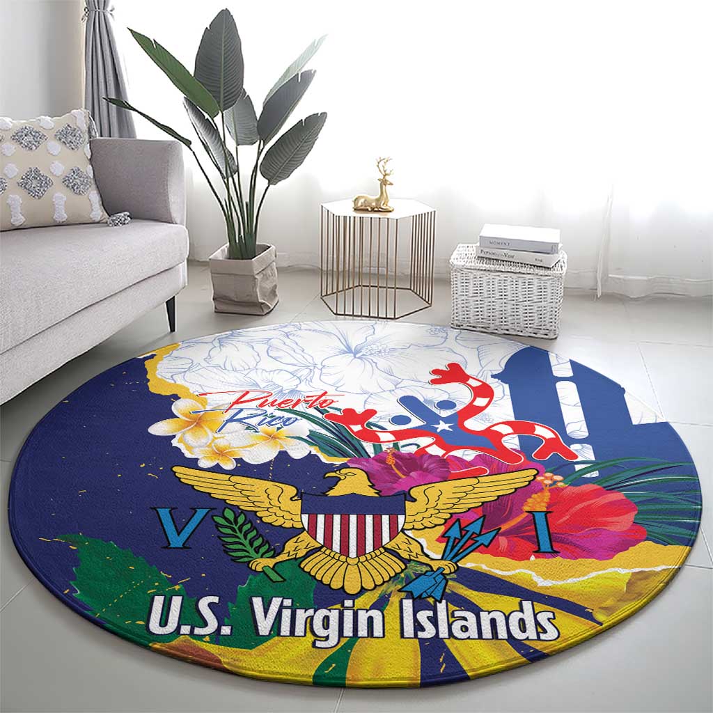 US Virgin Islands - Puerto Rico Day Round Carpet Boricua Coqui Yellow-colored Eagle - Wonder Print Shop