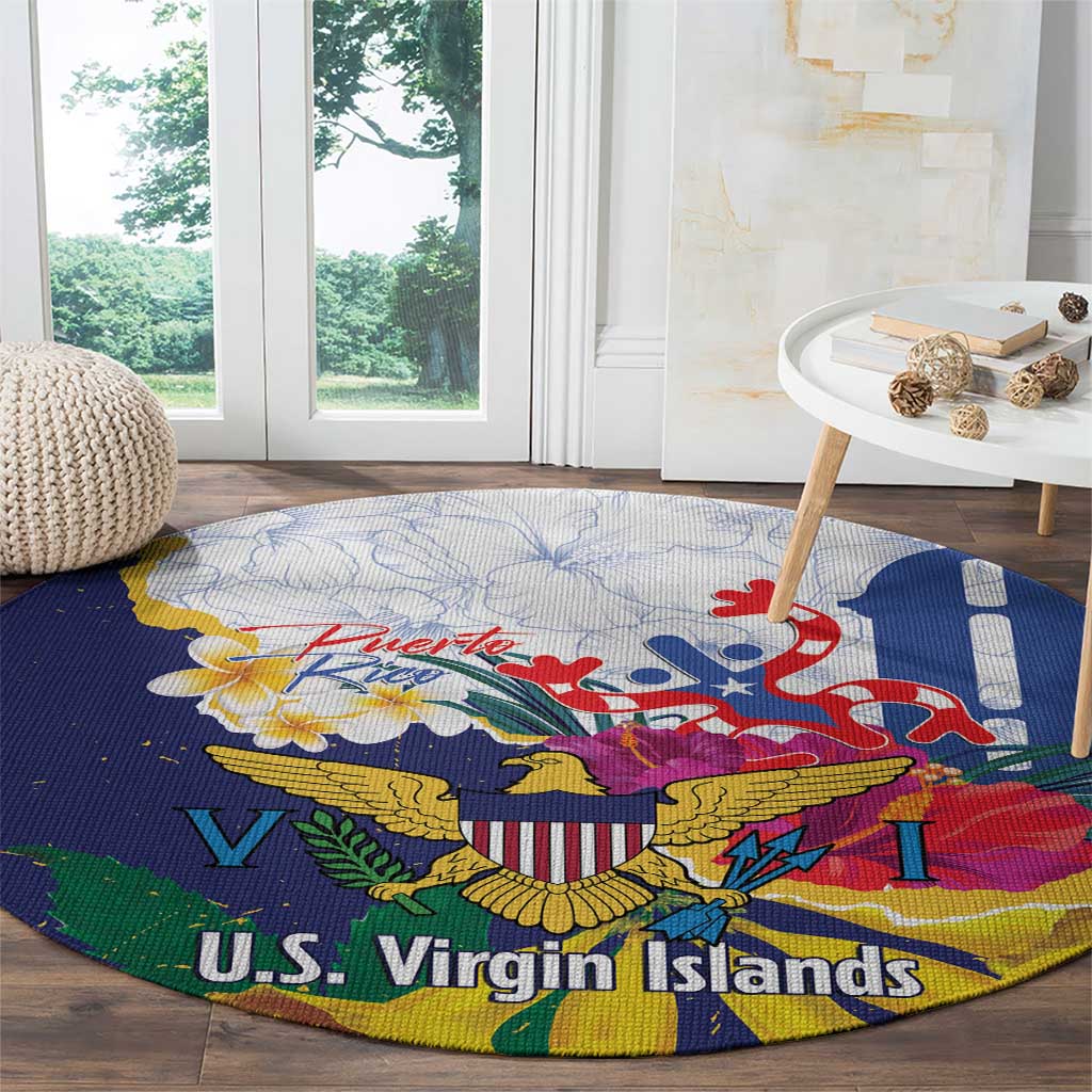 US Virgin Islands - Puerto Rico Day Round Carpet Boricua Coqui Yellow-colored Eagle - Wonder Print Shop