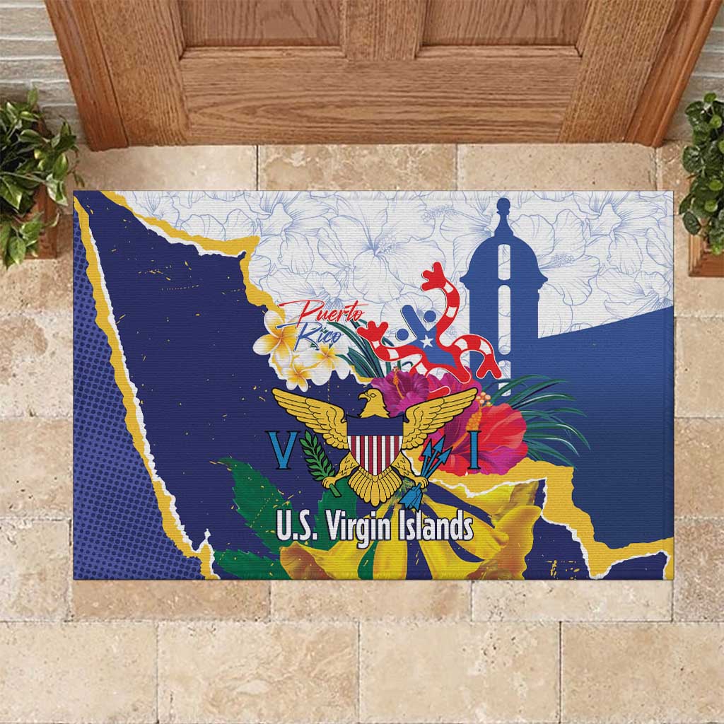 US Virgin Islands - Puerto Rico Day Rubber Doormat Boricua Coqui Yellow-colored Eagle - Wonder Print Shop