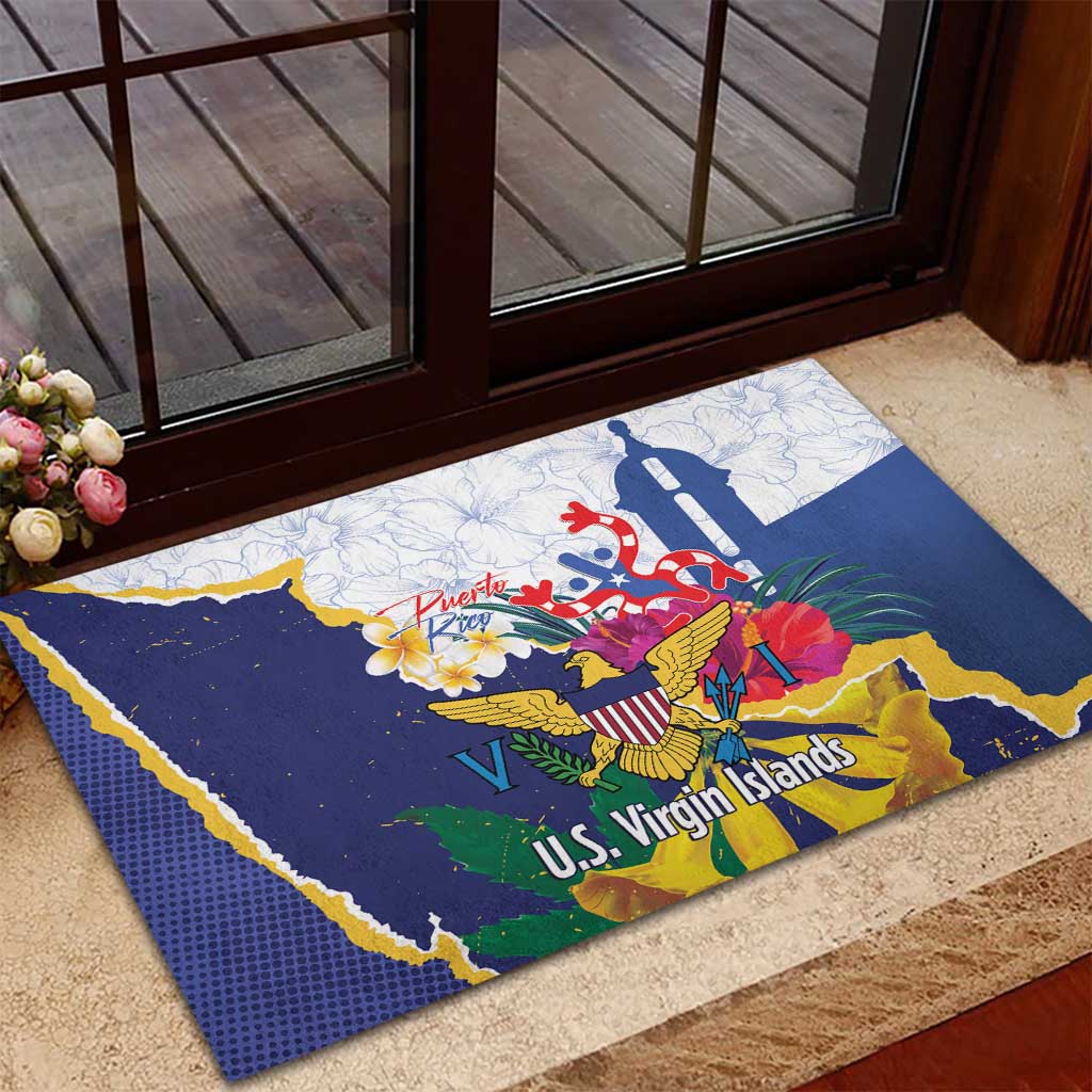 US Virgin Islands - Puerto Rico Day Rubber Doormat Boricua Coqui Yellow-colored Eagle - Wonder Print Shop