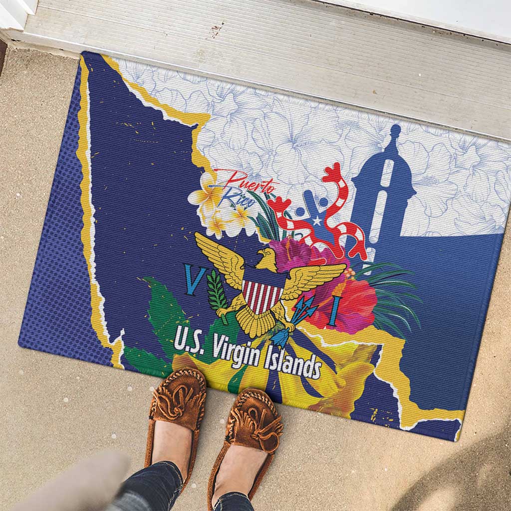 US Virgin Islands - Puerto Rico Day Rubber Doormat Boricua Coqui Yellow-colored Eagle - Wonder Print Shop