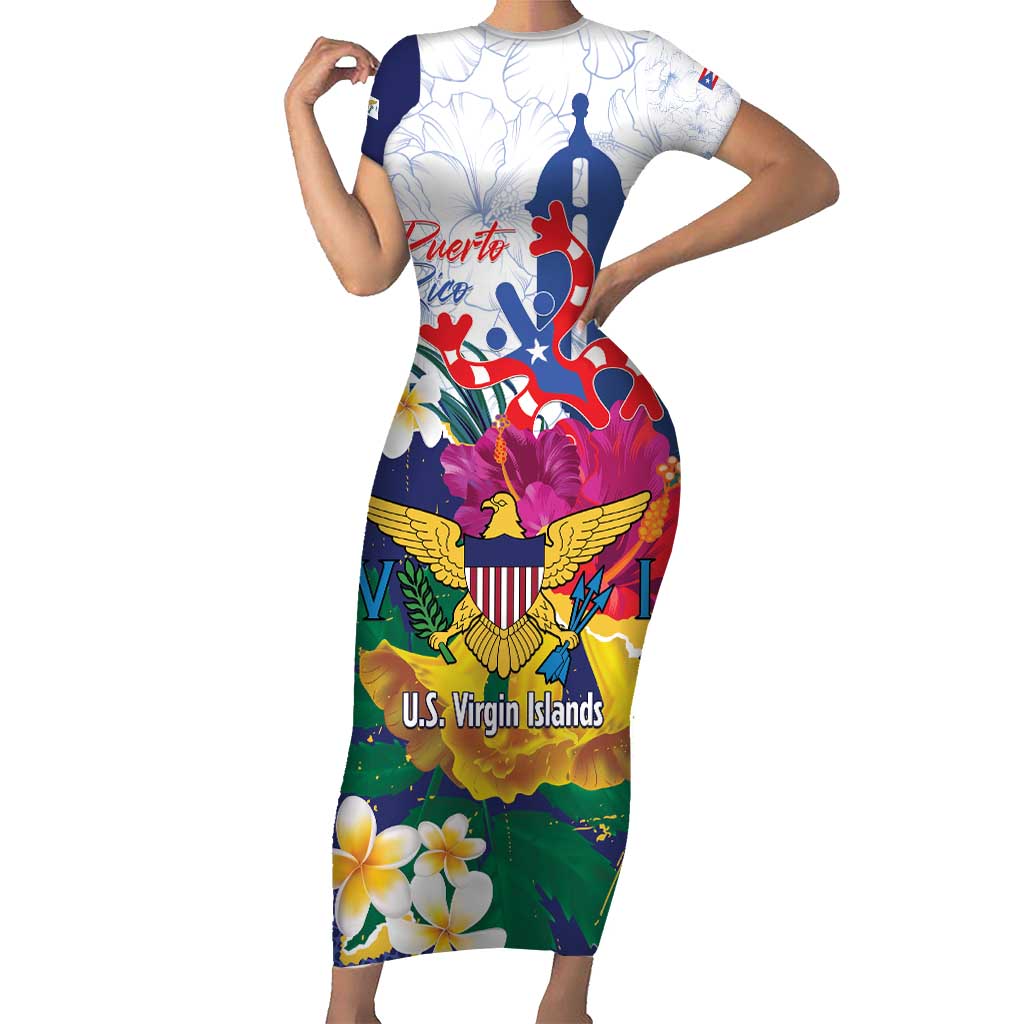 US Virgin Islands - Puerto Rico Day Short Sleeve Bodycon Dress Boricua Coqui Yellow-colored Eagle - Wonder Print Shop