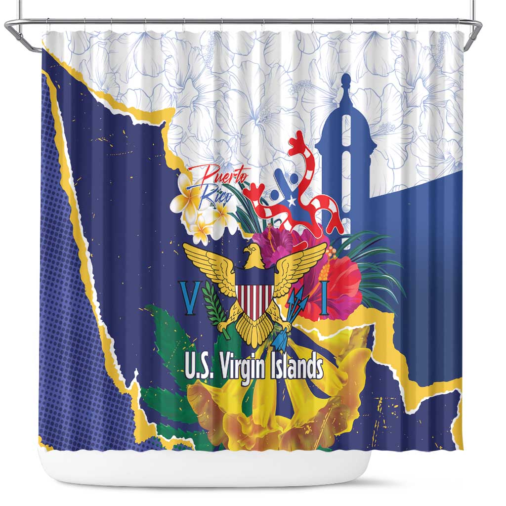US Virgin Islands - Puerto Rico Day Shower Curtain Boricua Coqui Yellow-colored Eagle - Wonder Print Shop