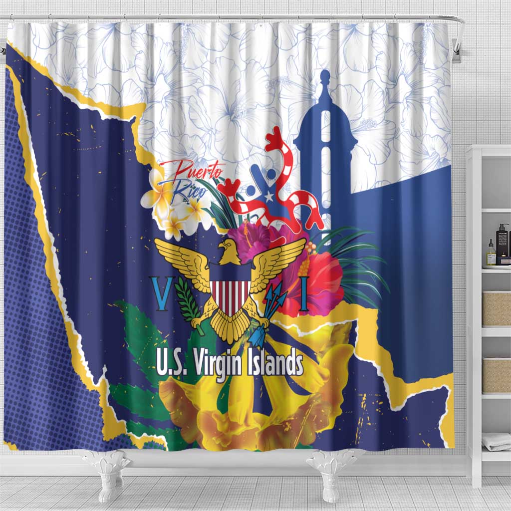 US Virgin Islands - Puerto Rico Day Shower Curtain Boricua Coqui Yellow-colored Eagle - Wonder Print Shop