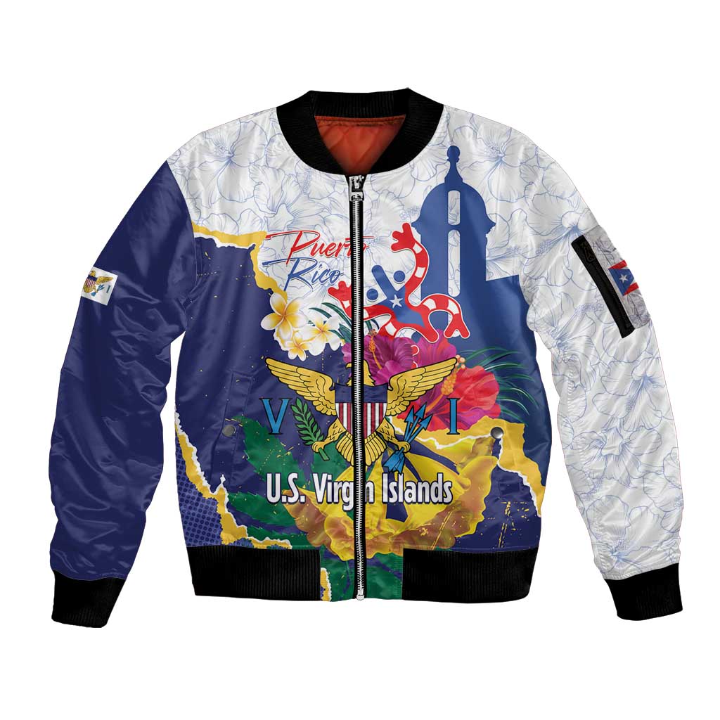 US Virgin Islands - Puerto Rico Day Sleeve Zip Bomber Jacket Boricua Coqui Yellow-colored Eagle - Wonder Print Shop