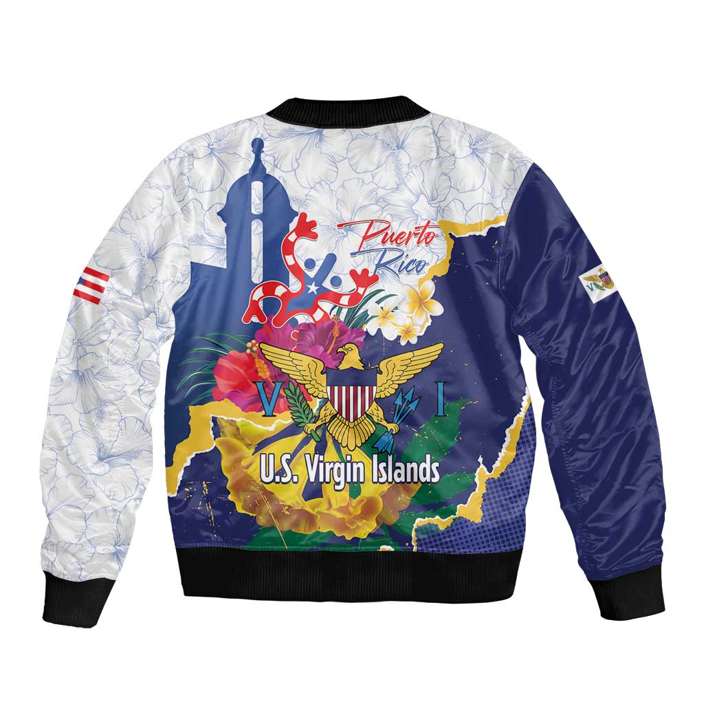 US Virgin Islands - Puerto Rico Day Sleeve Zip Bomber Jacket Boricua Coqui Yellow-colored Eagle - Wonder Print Shop