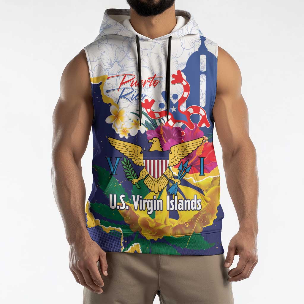 US Virgin Islands - Puerto Rico Day Sleeveless Hoodie Boricua Coqui Yellow-colored Eagle - Wonder Print Shop