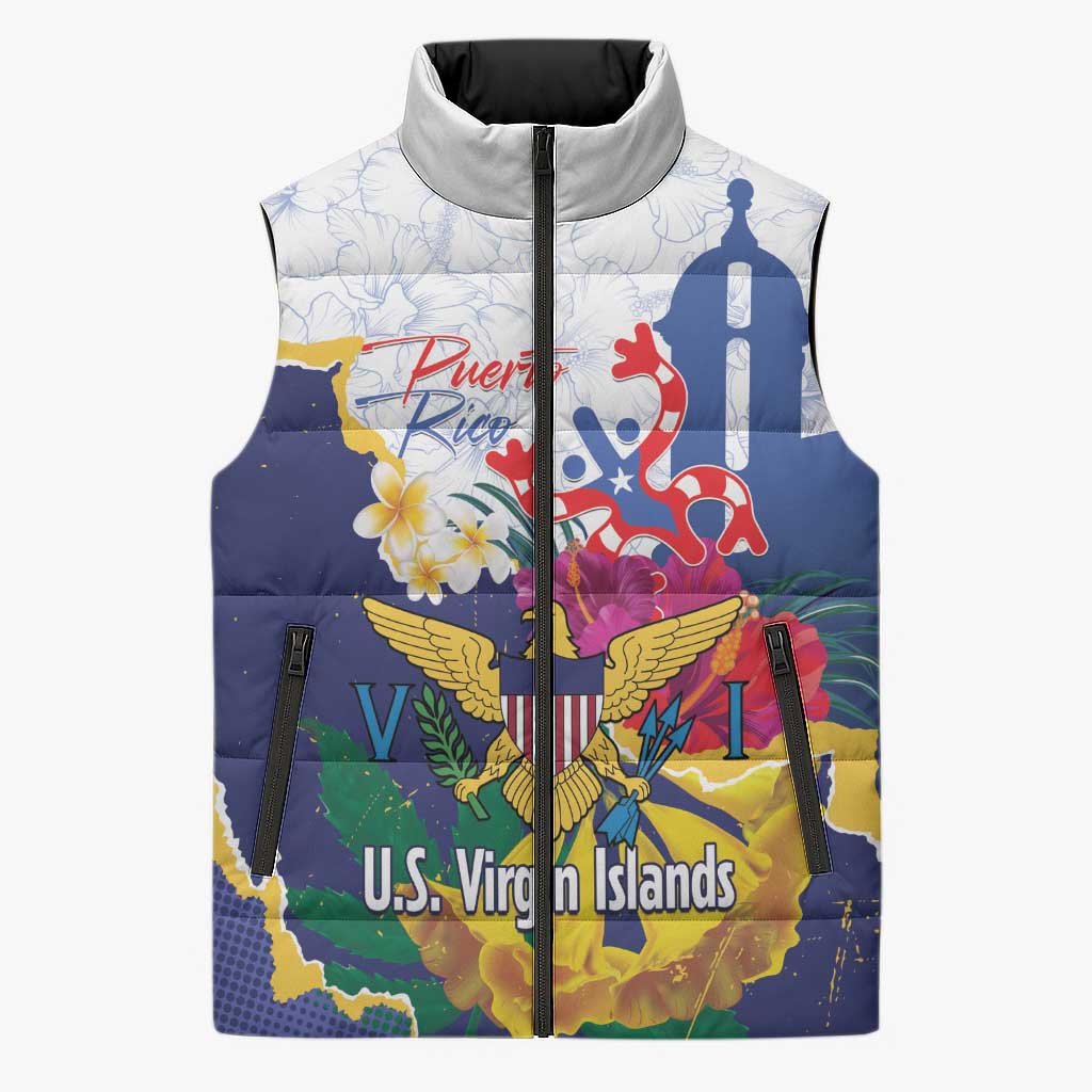 US Virgin Islands - Puerto Rico Day Sleeveless Puffer Jacket Boricua Coqui Yellow-colored Eagle - Wonder Print Shop