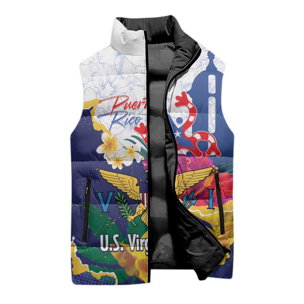 US Virgin Islands - Puerto Rico Day Sleeveless Puffer Jacket Boricua Coqui Yellow-colored Eagle - Wonder Print Shop