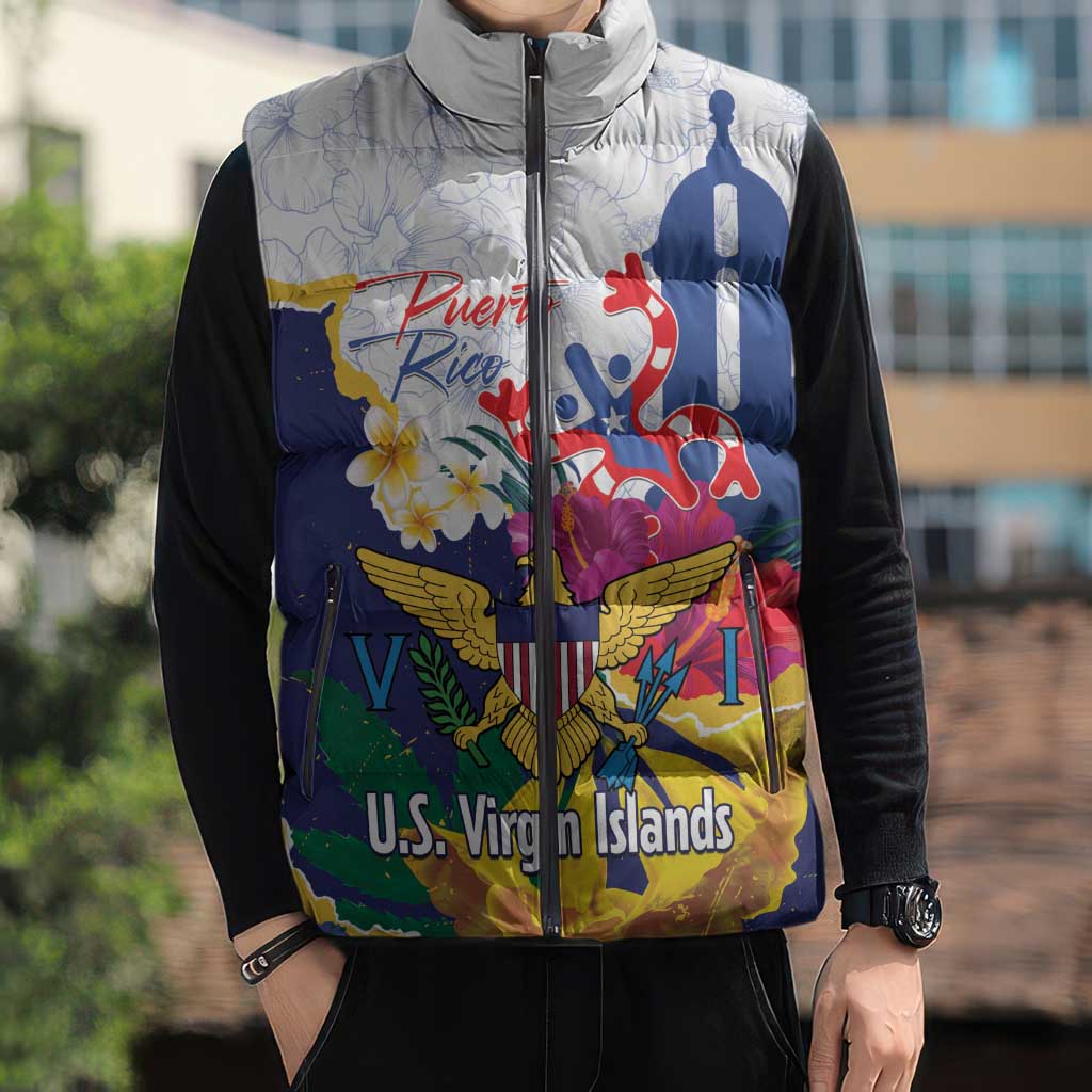 US Virgin Islands - Puerto Rico Day Sleeveless Puffer Jacket Boricua Coqui Yellow-colored Eagle - Wonder Print Shop