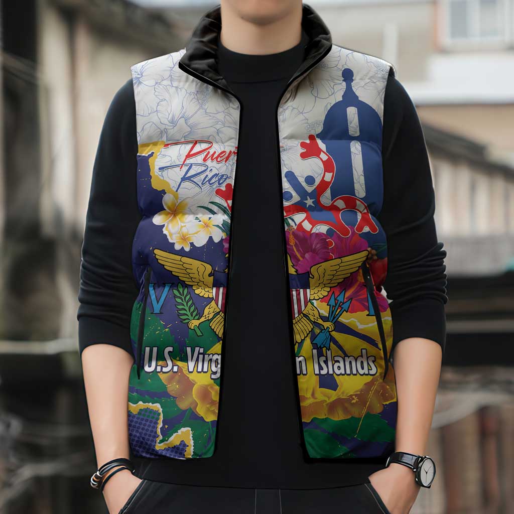 US Virgin Islands - Puerto Rico Day Sleeveless Puffer Jacket Boricua Coqui Yellow-colored Eagle - Wonder Print Shop