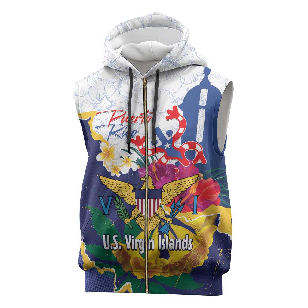 US Virgin Islands - Puerto Rico Day Sleeveless Zip Hoodie Boricua Coqui Yellow-colored Eagle - Wonder Print Shop