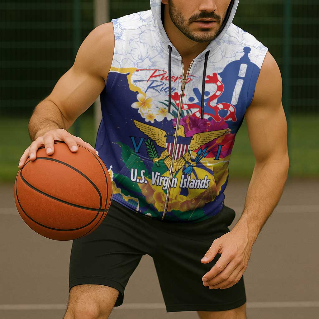 US Virgin Islands - Puerto Rico Day Sleeveless Zip Hoodie Boricua Coqui Yellow-colored Eagle - Wonder Print Shop