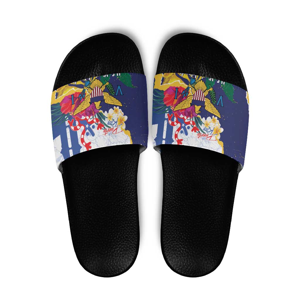 US Virgin Islands - Puerto Rico Day Slide Sandals Boricua Coqui Yellow-colored Eagle - Wonder Print Shop