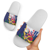 US Virgin Islands - Puerto Rico Day Slide Sandals Boricua Coqui Yellow-colored Eagle - Wonder Print Shop