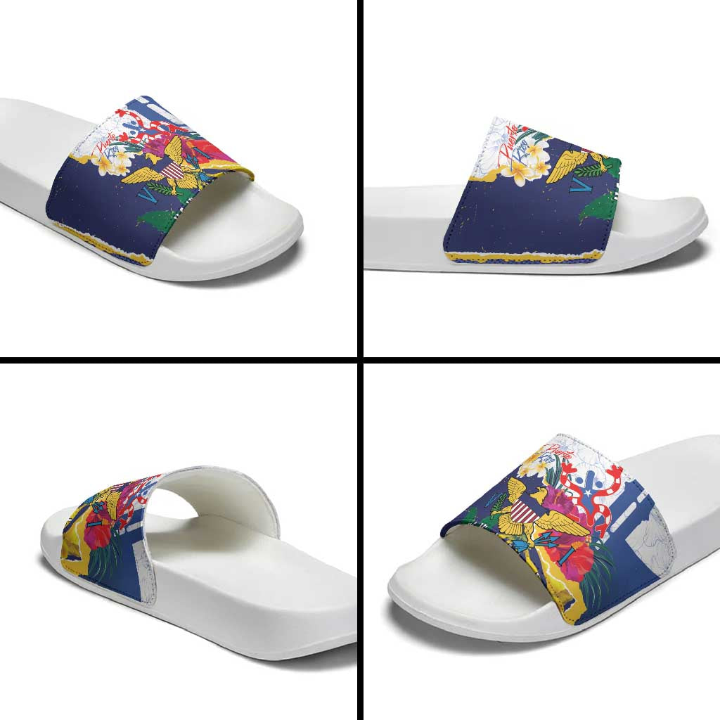 US Virgin Islands - Puerto Rico Day Slide Sandals Boricua Coqui Yellow-colored Eagle - Wonder Print Shop