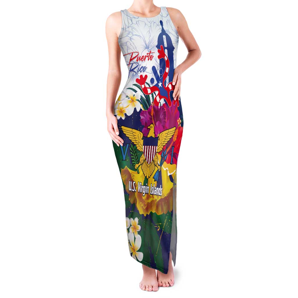 US Virgin Islands - Puerto Rico Day Tank Maxi Dress Boricua Coqui Yellow-colored Eagle - Wonder Print Shop