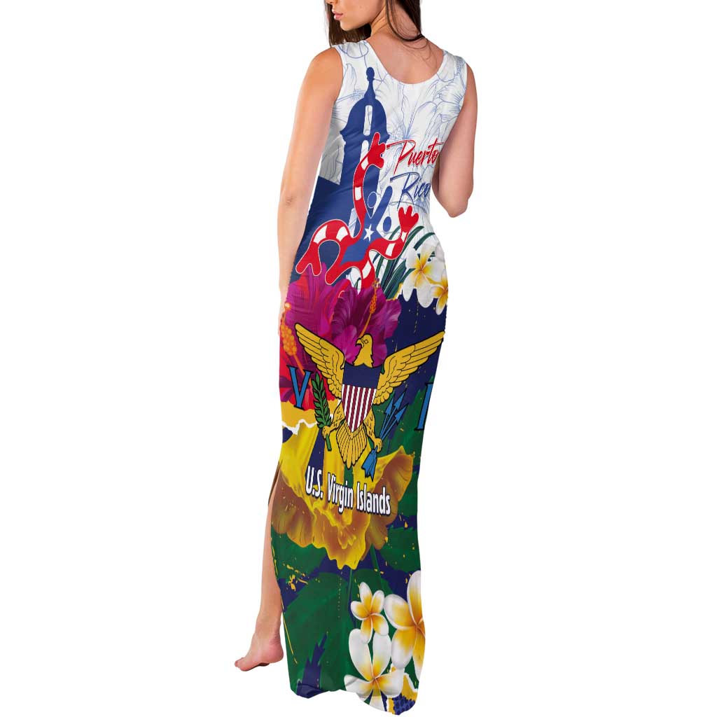 US Virgin Islands - Puerto Rico Day Tank Maxi Dress Boricua Coqui Yellow-colored Eagle - Wonder Print Shop