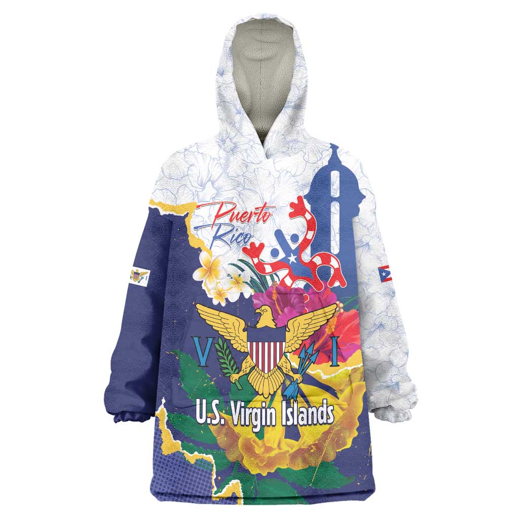 US Virgin Islands - Puerto Rico Day Wearable Blanket Hoodie Boricua Coqui Yellow-colored Eagle - Wonder Print Shop