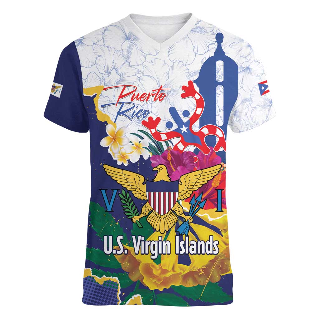 US Virgin Islands - Puerto Rico Day Women V-Neck T-Shirt Boricua Coqui Yellow-colored Eagle - Wonder Print Shop