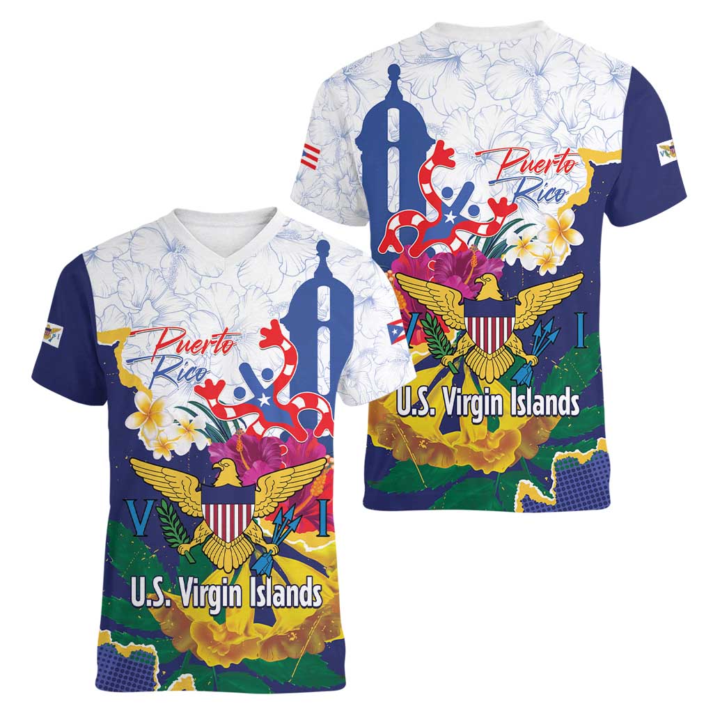 US Virgin Islands - Puerto Rico Day Women V-Neck T-Shirt Boricua Coqui Yellow-colored Eagle - Wonder Print Shop